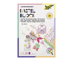 folia Bastel-Block Basteln 49102 Bloc de 27 Feuilles de Papier pailleté avec 27 Feuilles de Papier cartonné imprimé Multicolore 24 x 34 cm