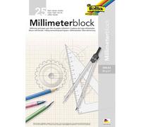 Folia – Bloc papier millimétré A3, 80 g/m², 25 feuilles – quadrillage rouge et blanc