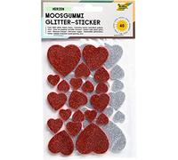 folia Bringmann 23791 Lot de 40 Stickers pailletés en Forme de cœurs en Caoutchouc-Mousse, Assortiment doré/argenté