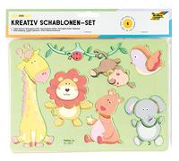 folia Creative Zoo 40611 Lot de 6 pochoirs pour Peindre différents Animaux faciles à Utiliser avec Crayons de Couleur, feutres et marqueurs, Blanc