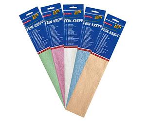 folia Crêpe, 10 5 couleurs, chaque couche env. 50 x 250 cm, 22 g/m², papier très élastique et fin, surface inégale et rugueuse, assortiment (irisé)