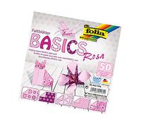 Folia Feuilles de Pliage Basics, 80 g/m², 50 Feuilles Assorties, avec 5 Motifs différents, Rosa, 15 x 15 cm