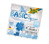 folia Feuilles pour Pliage Basics, 80 g/m², 50 Feuilles Assorties, avec 5 Motifs différents, Bleu