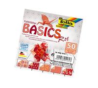 folia Feuilles pour Pliage Basics, 80 g/m², 50 Feuilles Assorties, avec 5 Motifs différents, Rot