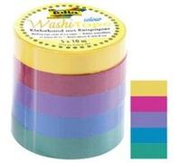 Folia Rubans adhésifs Washi 26438 – Lot de 5, papier de riz uni 10 m x 10 mm – Idéal pour décorer