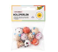 folia Lot de 10 Perles Rondes en Bois avec Visages d'animaux Mignons-5 Motifs Assortis-Diamètre : 18 mm-À Enfiler pour Colliers ou pour bricoler des Figurines, Multicolore