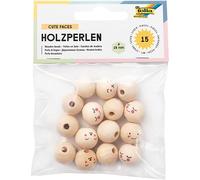 Folia Lot De 15 Perles Bois Visages Amusants -Couleur Naturelle Diamètre : 15 Mm
