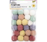 Folia – Lot de 24 pompons en laine, environ 3 cm, assortis en 6 couleurs pastel