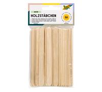 folia Natural Wooden Sticks, Approx. 11.4 x 1 x 0.2 cm, Pack of 50 with Rounded