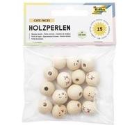 Folia Perles en bois Visages amusants Lot de 15 Couleur naturelle Ø 15 mm