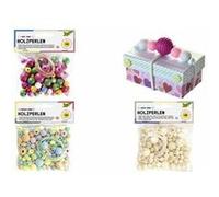 folia 22976 - Lot de 84 perles en bois - 6 couleurs différentes et 4 tailles différentes - Pour le bricolage de colliers et bracelets - Avec 2 cordons d'environ 85 cm chacun - Pastel