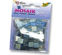 Folia Pions mosaïque, 10 x 10 mm, résine synthétique, mélange de paillettes, bleu (190 pièces)