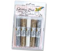 Folia - Poudre pailletée Lot 5 tubes 14 g - 2x Or, 2x Argent, 1x Blanc irisé