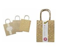 Folia Sacs en papier 'Noël' kraft petit marron – Lot de 3, gaufrage à chaud, env. 12 x 5,5 x 15 cm