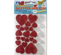 folia stickers paillettes en caoutchouc mousse coeurs rouge / argent 40 stickers