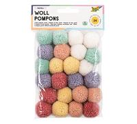folia Pompons en Laine Pastel, Assortis en 6 Couleurs, Environ 3 cm de diamètre, idéal pour Les travaux manuels colorés, Multicolore, 24 Unité (Lot de 1), Set Pièces