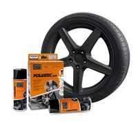 FOLIATEC Film pulvérisable pour jantes de voiture, kit de peinture en aérosol pour 4 jantes, pelable, bonne couvrance, Noir Brillant, 2 x 400 ml