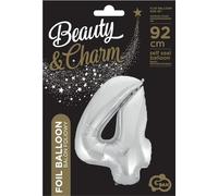 Folienballon Zahl 4 Beauty&Charm Silber 92cm (Party - Ballons)