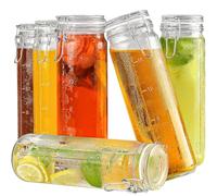 Folinstall Lot de 6 bocaux en verre avec couvercles hermétiques pour extrait de vanille, bouteilles de jus en verre anti-fuite avec couvercles (600 ml) avec joint en silicone pour eau, boisson, lait