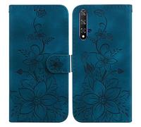 Folio Housse Cuir Coque pour Honor 20/NOVA 5T Cuir à Rabat Etuis Folio Portefeuille Embossing Floral Motif pour Filles Femme Housse Premium en Cuir PU Cuir pour Cartes Étui Antichoc Cover ,Bleu