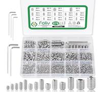 Foliv Lot de 676 vis sans tête en acier inoxydable M3 M4 M5 M6 M8 Vis sans tête à six pans creux DIN 913 Vis à tête hexagonale avec clé pour poignée de porte, poignée de porte