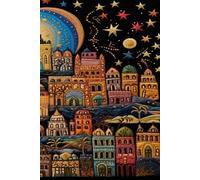 Folk Art City Illustration: A Small World Houses With Moon and Stars Night View
