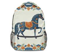 Folk Art Floral Cheval Blanc Cerf Décor Sac à dos de dessin animé imprimé 3D Sac à dos d'école 40,6 cm Sac à dos de voyage pour enfants, Print 2, 44