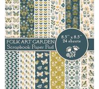 Folk Art Garden Scrapbook Paper Pad: 24 Double Sided 8.5" x 8.5" Sheets, Decorative Paper for Junk Journals, Decoupage, DIY Card Making and More