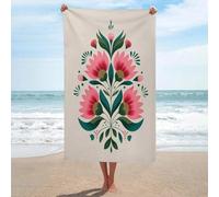 Folk Art Serviette de plage en microfibre anti-sable pour salle de bain et piscine Vert et rose 130 x 80 cm