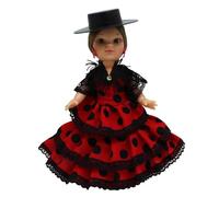 Folk Artesanía Poupée collection régionale 25 cm. Robe typique Andalouza Flamenca Andalousie Chapeau Cordoba Cordoba Fabriqué en Espagne Rouge Lunar Noir