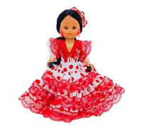 Folk Artisanat Poupée régionale collection 35 cm avec peigne, collection Andaluza Flamenca Andalousie Espagne, nouvelle et originale (Blanc Lunar Rouge)