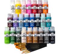 FolkArt 99445 Lot de 24 flacons de peinture acrylique avec 10 pinceaux, 56,7 g, les couleurs peuvent varier