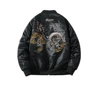 FOLKFOLD Hommes Printemps Automne Tous Les Loisirs Quotidiens Tendance Style Chinois Brodé Partenaires Veste de Baseball, Noir , XL