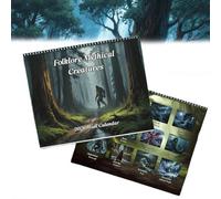 Folklore Calendrier mural 2026 avec 12 êtres mythiques hantés, décoration gothique d'Halloween, cadeau pour les amateurs de fantaisie et de sorcière
