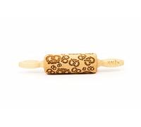 Folkroll 13265 - Mini rouleau à pâtisserie décoratif 2 poignées, gravure motif alsacien traditionnel Bretzels - bois de hêtre - 240x45x45mm
