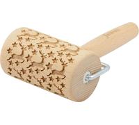 Folkroll rouleau à pâte étoiles de rennes, mini, 9.5 cm, rouleau à pâtisserie, rouleau à gaufrer, modèle, motif, rouleau, bois de hêtre, 330678