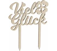 Folkroll Tortenstecker mit Schriftzug Viel Glück, Tortentopper, Cake Topper, Kuchendeko, Birkensperrholz, 339787
