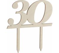 Folkroll Tortenstecker mit Zahl 30, Tortentopper, Cake Topper, Kuchendeko, Birkensperrholz, 339855