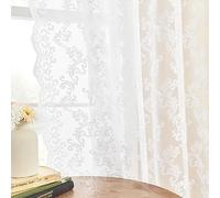 FOLKSIDE Lot de 2 Rideaux Blancs en Dentelle, Transparent, Motif Cachemire Floral, Filtre la lumière, avec Passe-Tringle, Style Shabby Chic, pour Salon, Chambre, Salle à Manger, l 132 x L 228,6 cm
