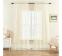 FOLKSIDE Lot de 2 Rideaux Ivoire en Dentelle Transparente de Style Victorien à Motif Cachemire, pour Salon, Chambre, avec Passe-Tringle, Filtre la lumière, Style Vintage, crème, l 132 x L 203 cm