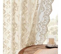 FOLKSIDE Lot de 2 Rideaux Ivoire en Dentelle Transparente de Style Victorien à Motif Cachemire, pour Salon, Chambre, avec Passe-Tringle, Filtre la lumière, Style Vintage, crème, l 132 x L 213 cm