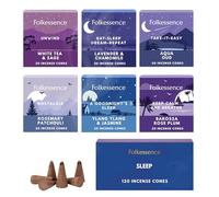 Folkulture Lot de 6 cônes d'encens parfumés (60 cônes) avec porte-encens pour la relaxation - Romarin, jasmin, patchouli, aqua oud, lavande (sommeil)