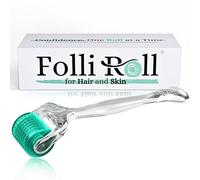 FolliRoll Derma Roller pour cheveux et peau - Microneaiguilles en titane de 0,30 mm - pour perte de cheveux, cicatrices d'acné et taches sombres - 192 aiguilles individuelles véritables avec étui de