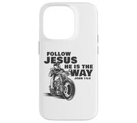 Follow Jesus He is The Way Christian Motorcycle Gospel Biker Coque pour iPhone 14 Pro