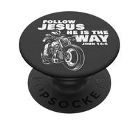Follow Jesus He is The Way Christian Motorcycle Gospel Biker PopSockets PopGrip Adhésif