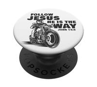 Follow Jesus He is The Way Christian Motorcycle Gospel Biker PopSockets PopGrip Adhésif
