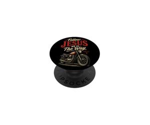 Follow Jesus He is The Way Christian Motorcycle Gospel Biker PopSockets PopGrip Adhésif
