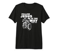 Follow Jesus He is The Way Christian Motorcycle Gospel Biker T-Shirt Haut de Gamme