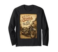 Follow Jesus He is The Way Christian Motorcycle Vintage Manche Longue