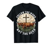 Follow The Word Not The Herd Highland Cow Cross Faith Isaiah T-Shirt